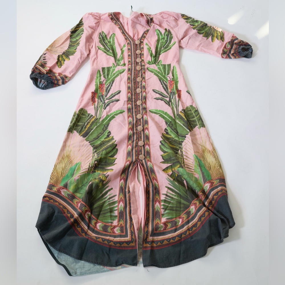 FARM Rio Pink and Green Long Sleeve Dress